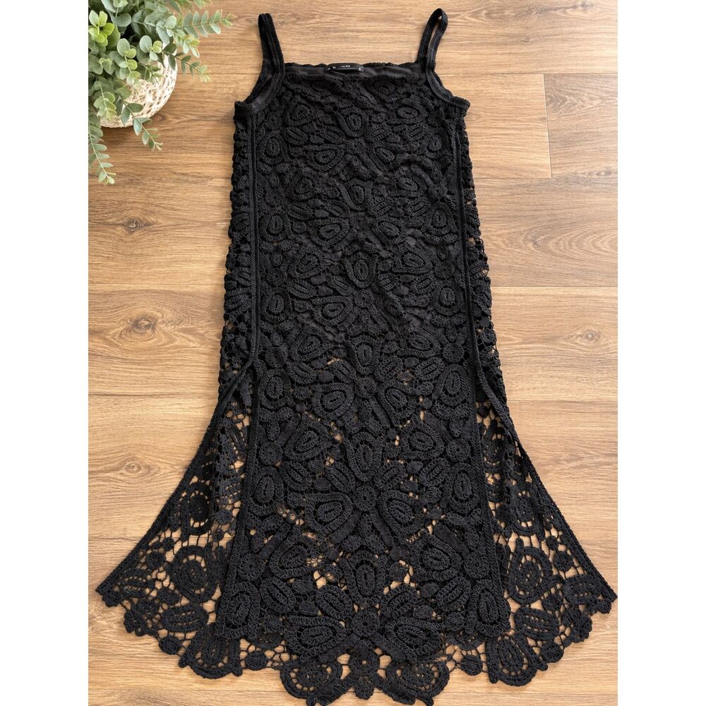 Zara Black Crochet Lace Floral Midi Dress – Size Medium